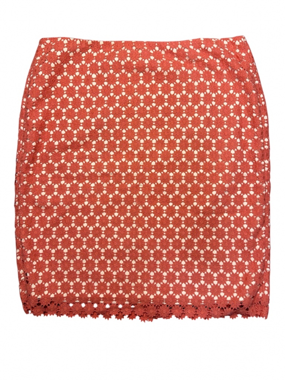Talbots Coral Pink Coral Floral Crochet Lace Pencil Skirt Woman Petite 16